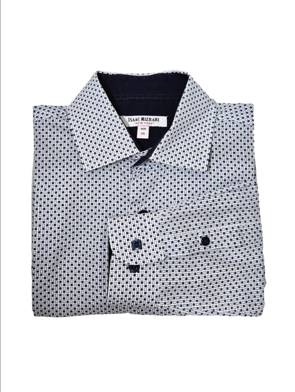 Isaac Mizrahi Boys Blue Dot & White Button-Down Shirt, Size 14 ~ EUC